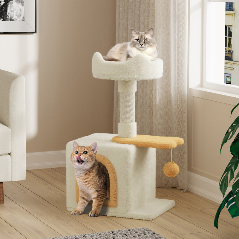 Amadahy 70cm H Cat Tree, Beige/Yellow