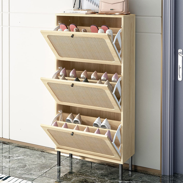Shoe Cabinet Storage Cabinet with 3 Flip Drawers & Boot Rack Narrow Shoe  Rack