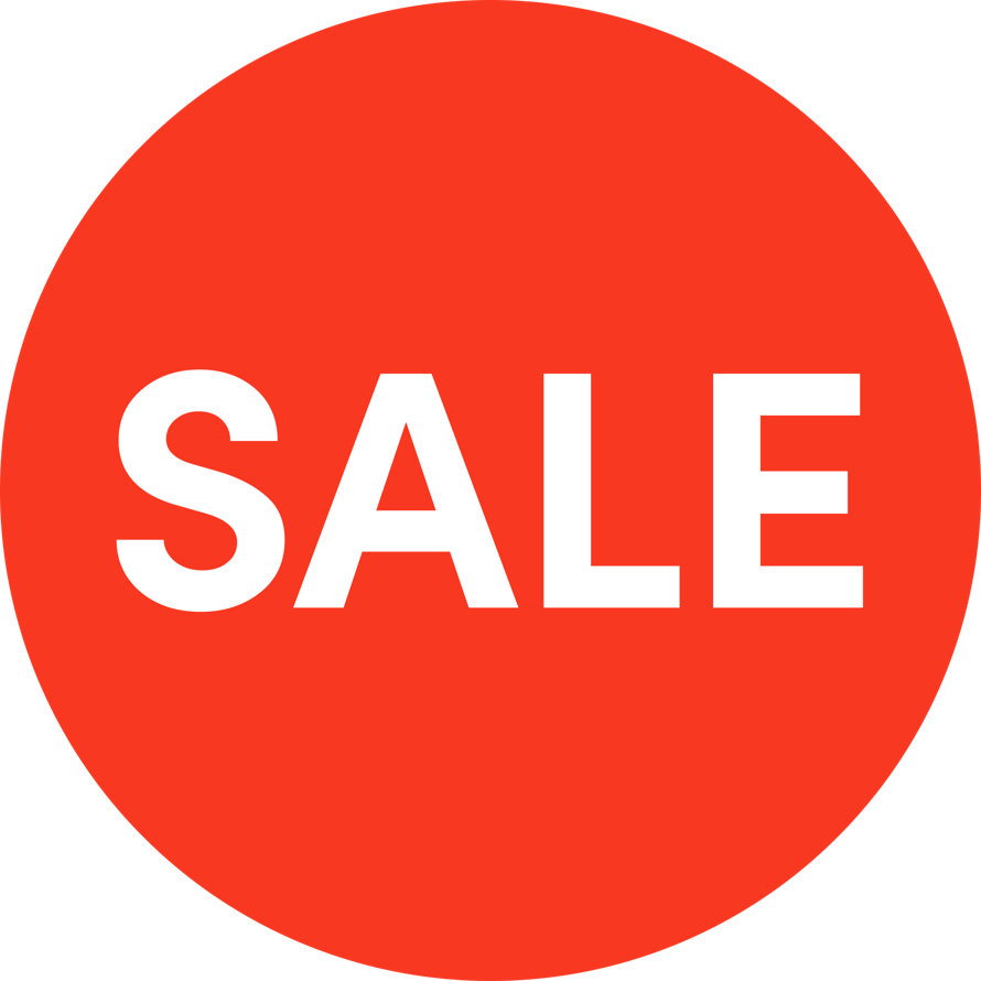 A red circular graphic with the word SALE in bold white capital letters.