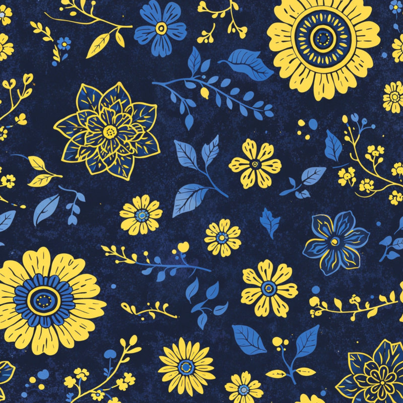 Tapis de bain à motif floral, 24 po L x 17 po L, Dark Blue Medium Yellow