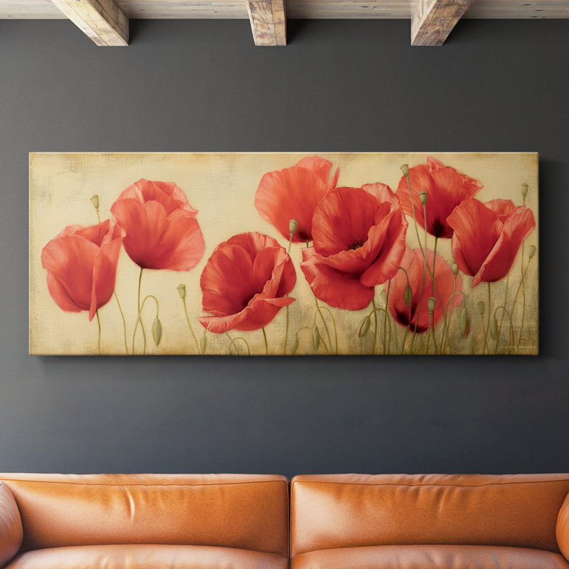 Poppies Grace II - Toile tendue avec châssis - Prêt à accrocher, H 20 po x l 50 po