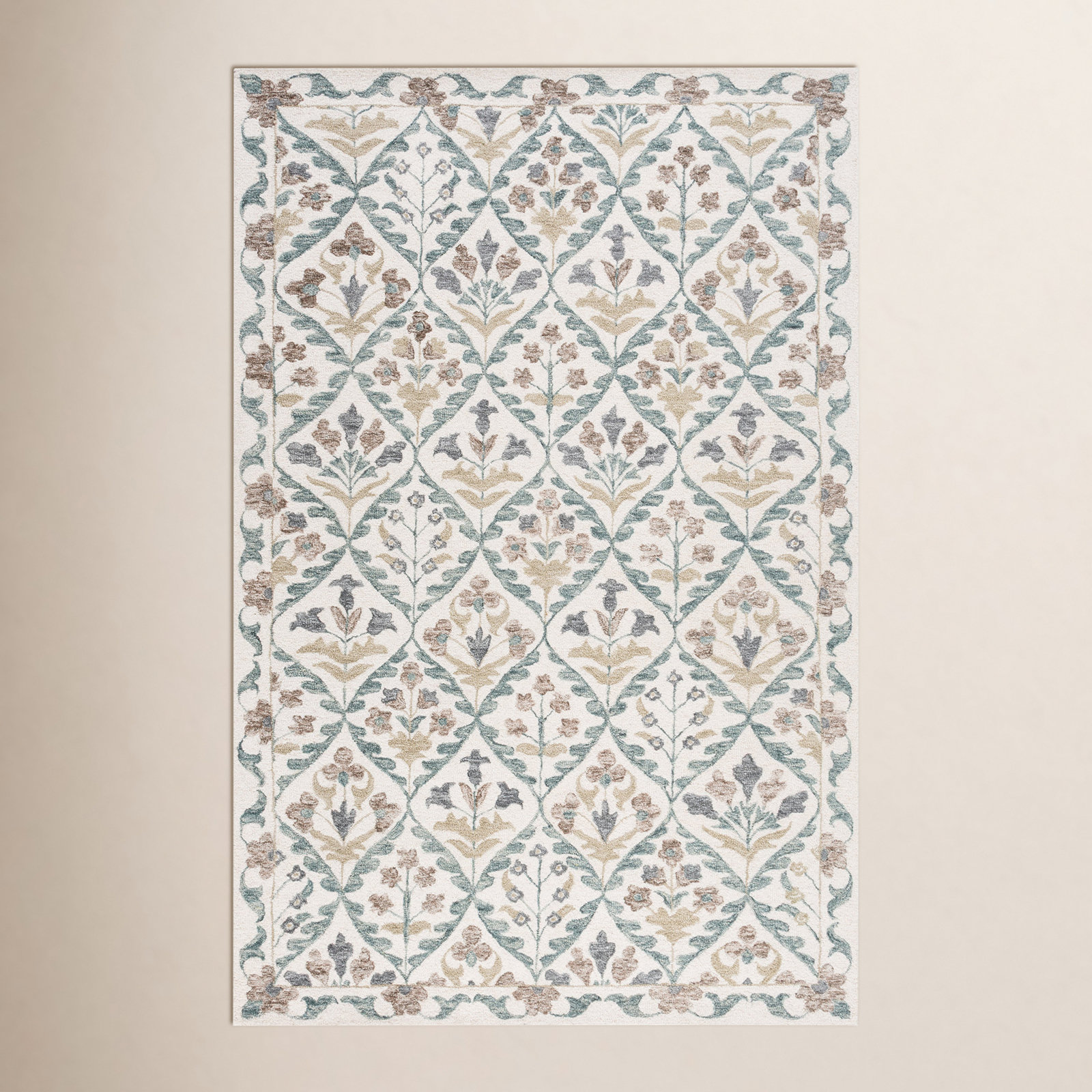 Hand-Tufted Wool Floral Rug, Rectangle 5' x 8'