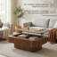 Table basse cannelée à plateau relevable avec rangement et hauteur réglable, table d'appoint moderne pour salon, chambre à coucher, appartement ou bureau, finition noyer