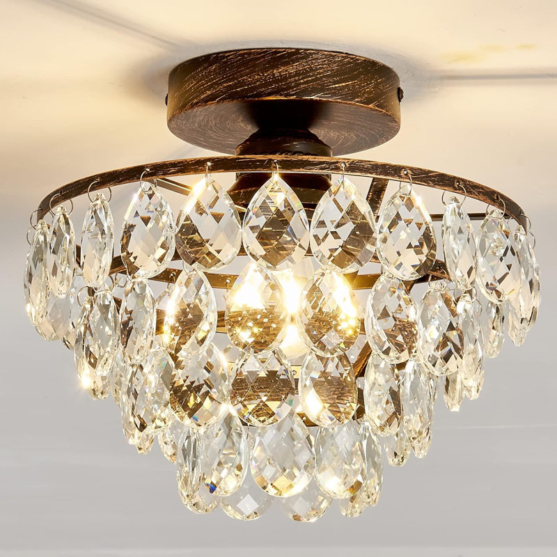 Black Semi Embedded Pendant Light Fixture, 8.66" H x 9.84" W x 9.84" D, Brown