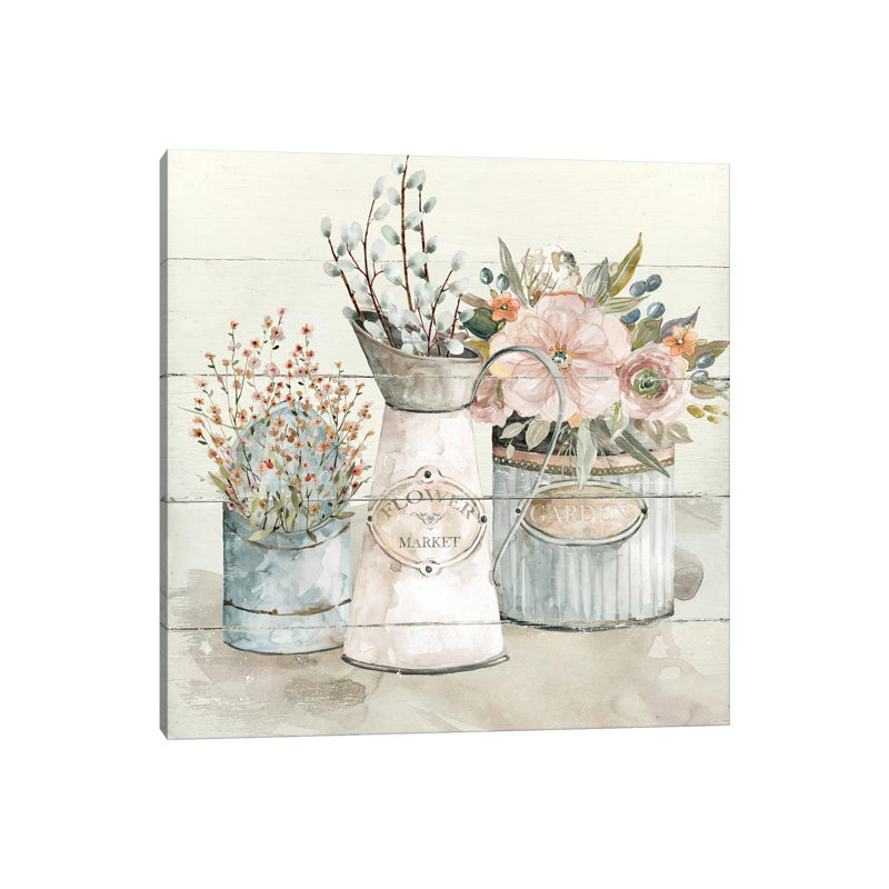 "Shiplap Flower Market" par Carol Robinson, reproduction d’art, H 48 po x l 48 po x 1,5 po, Toile tendue, Pas de tapis