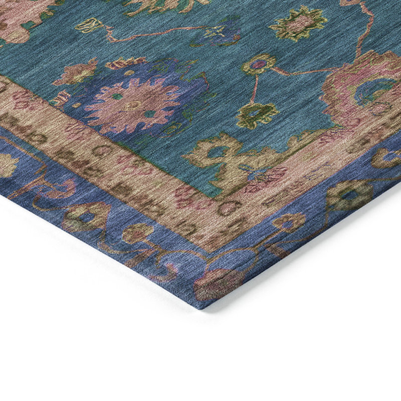 Machine Washable Indoor/Outdoor Xhevrie Teal Rug, Tapis de couloir 2 pi 3 po x 7 pi 6 po