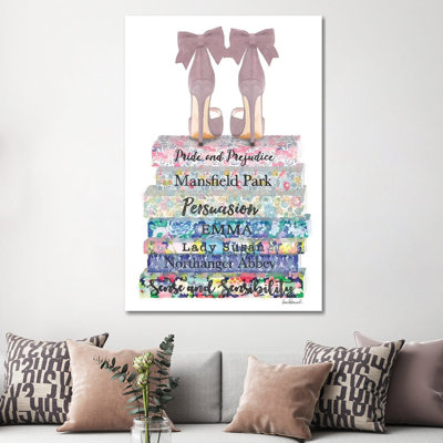 Austen Flower Books With Shoes by Amanda Greenwood - Painting on Canvas