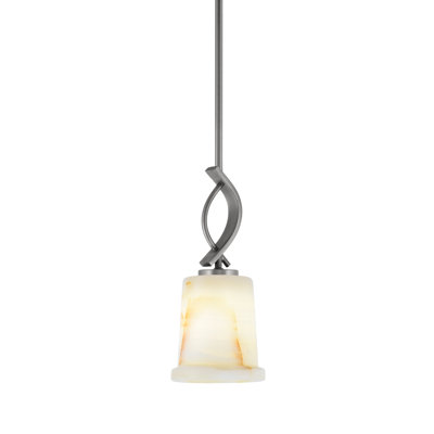 Suspension miniature Waldes Stem Hung présentée en finition graphite avec abat-jour en pierre naturelle de 12,7 cm (5 po).