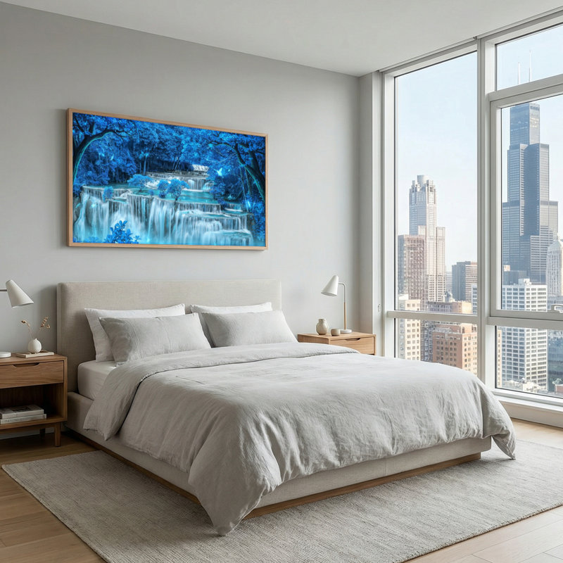 «Blue Waterfall», reproduction d'art sur toile encadrée de 1 x 58 po x 28 po, 58 po x 28 po
