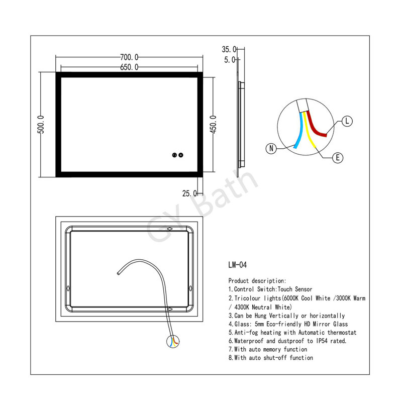 Demitria Rectangle Mirror, 50 cm H x 70 cm W
