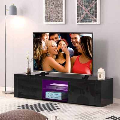 Meuble télé avec meuble télé moderne à DEL pour meuble télé haute brillance 60 po avec rangement pour le salon