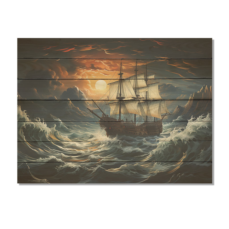 Pirate Ship Legacy II - Pirate On Wood Print, 34" H x 44" W x 0.78" D