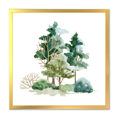 " Trees Bush And Meadow On White " Painting Print