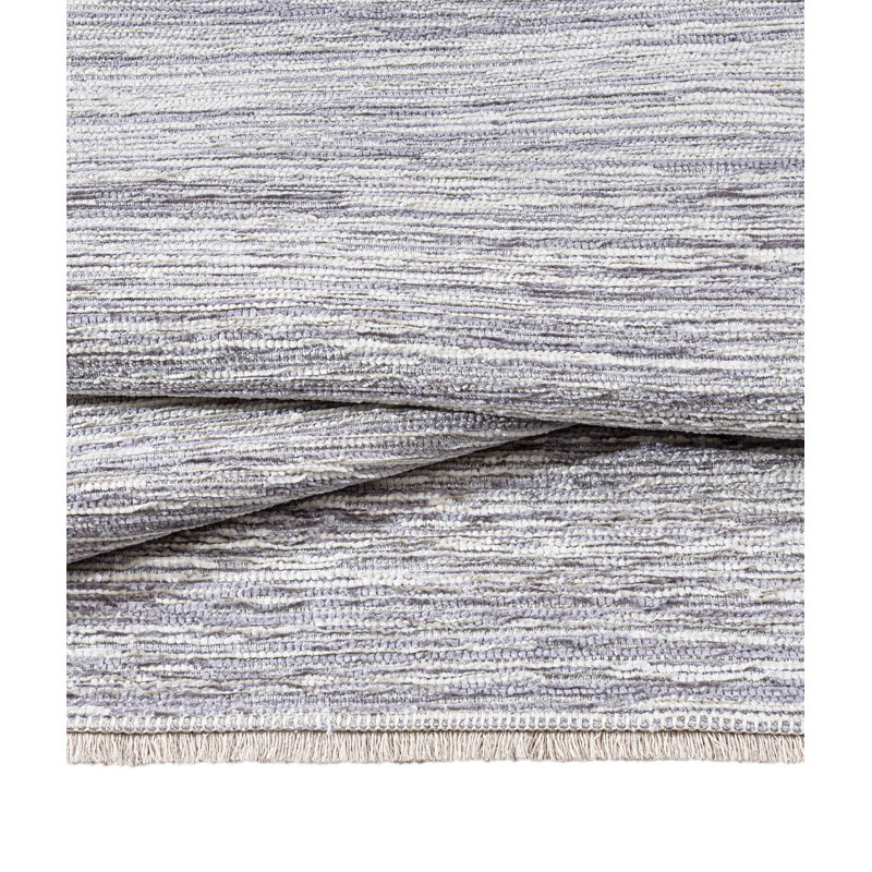 Tapis gris en chenille / polyester tissé à la machine Jarmal, Rectangle 2 pi 8 po x 5 pi