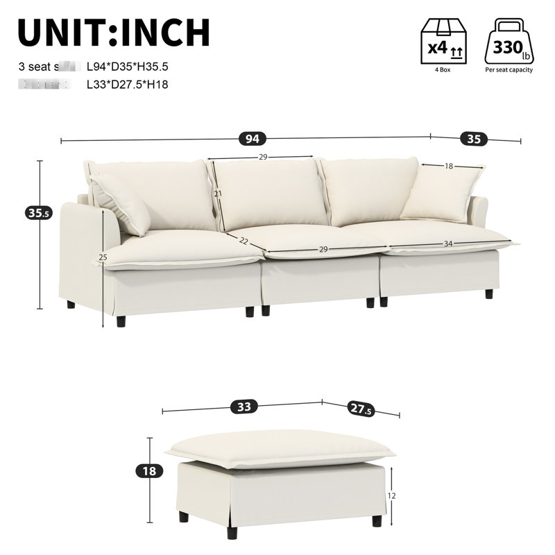 Chenille modulaire avec canapé 4 places pour les espaces intérieurs. Aménagement personnalisable, tissu doux, coussins en mousse confortables. Élégant salon, chambre à coucher, appartement. 2 options de couleurs pour rafraîchir votre pièce