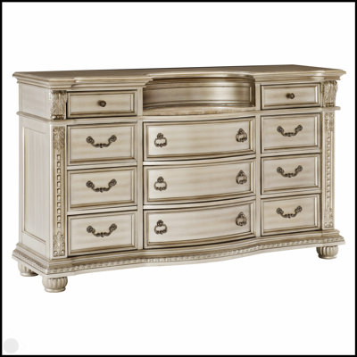 Commode de luxe 1 pièce avec finition argentée avec 11 tiroirs et insert en marbre véritable pour les chambres traditionnelles