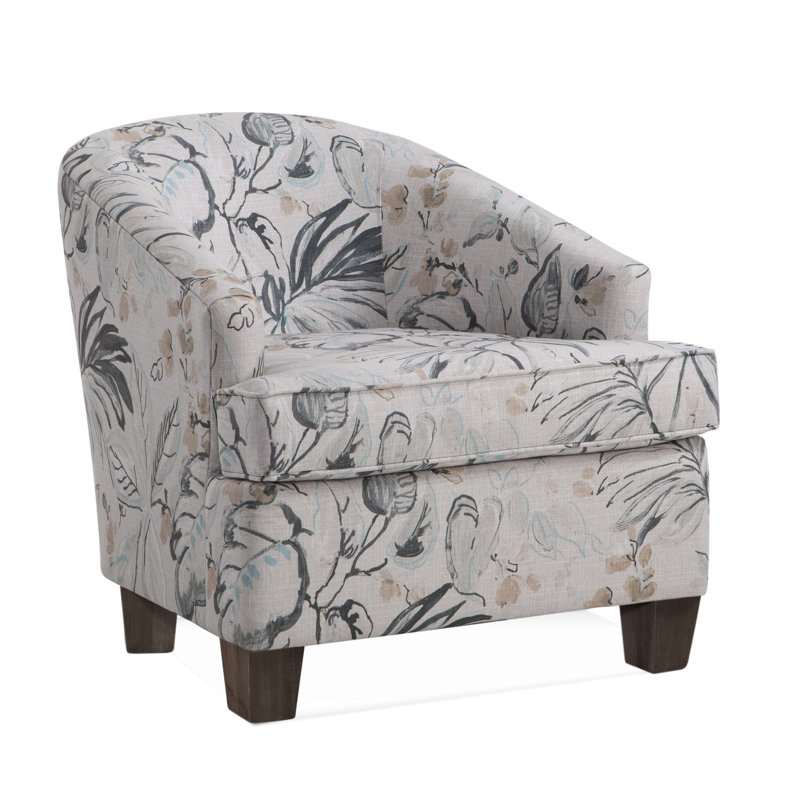 Mia Barrel Chair, Aged Barrel, Beige/Gray Plaid