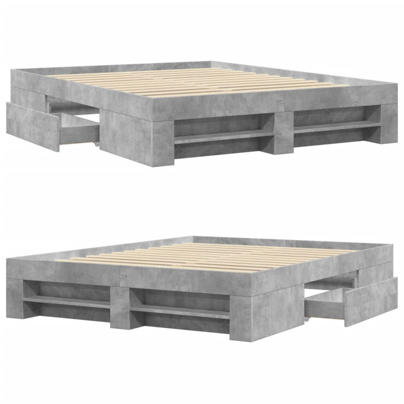 Storage Bed, Concrete Grey, European Kingsize (160 x 200 cm)