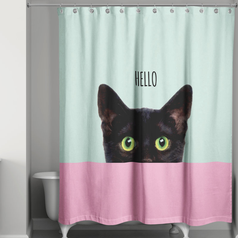 Rideau de douche simple Cats Collection, Menthe / Rose