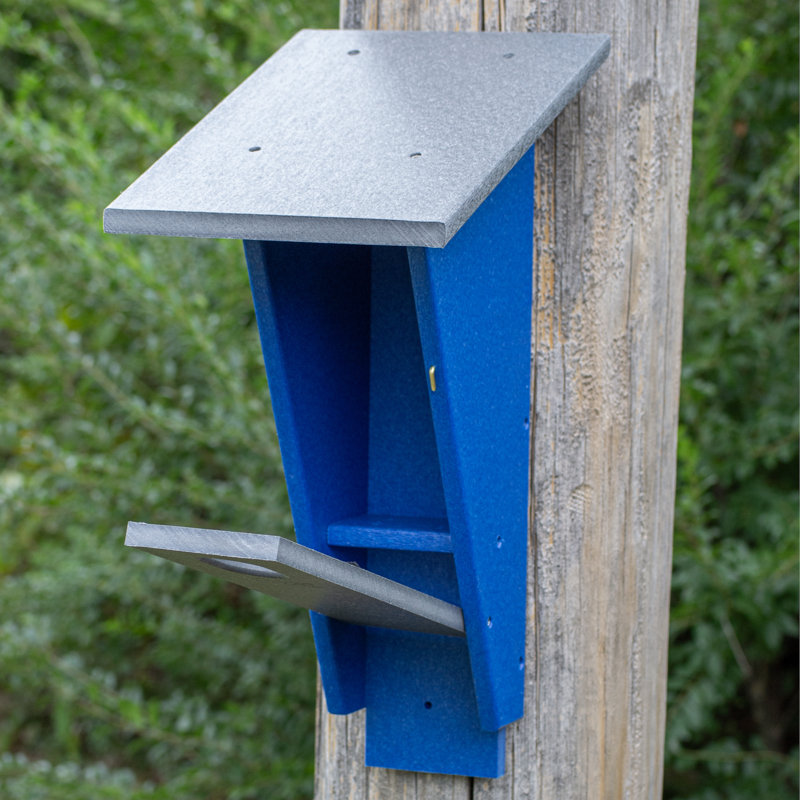 Gray and Blue Poly Resin Mid-Century Modern Birdhouse