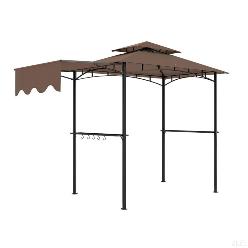 Ventilated Barbecue Gazebo Shelter,Outdoor Grill Gazebo,With Side Awning,Side Shelves And Hooks, Khaki