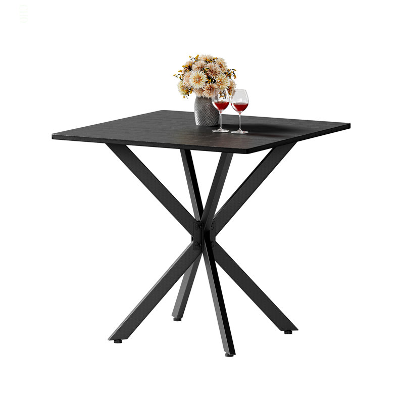Rustic Square Side Table, X-Frame Metal Legs With Wood Grain Tabletop, Industrial Accent End Table For Living Room, Bedroom & Home Office, Balck, 31.5 X 31.5 X 29.5 Inches