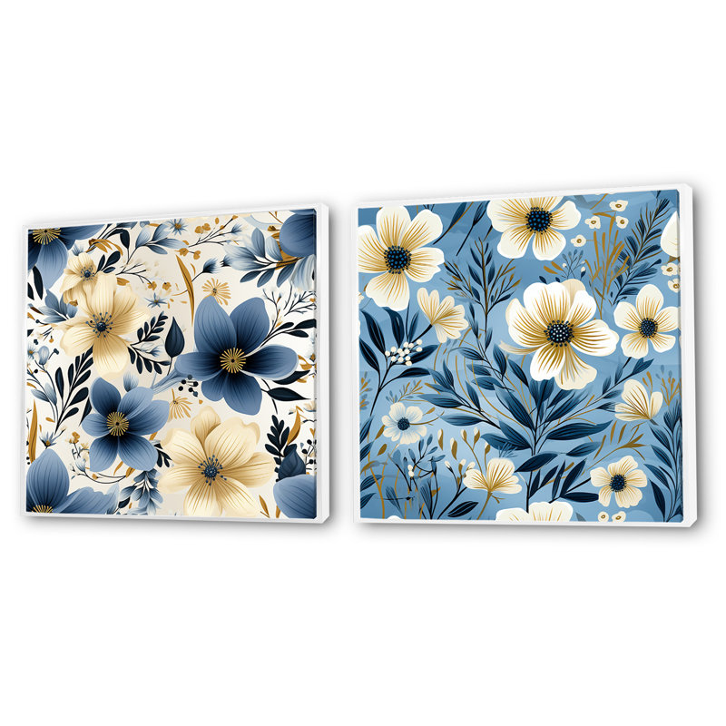 Fitchburg - Ensemble de 2 collages floraux carrés, H 16 po x l 33 po, Cadre flottant blanc