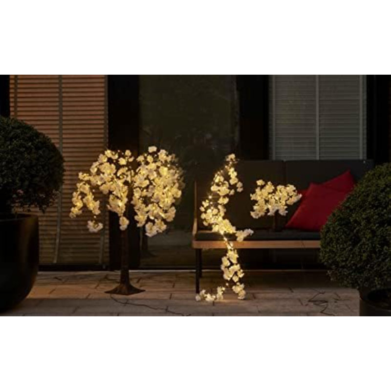 Cherry Blossom 96 LED Fairy Lights 6FT Garland, White, Battery Operated With Timer For Indoor/Outdoor Décor