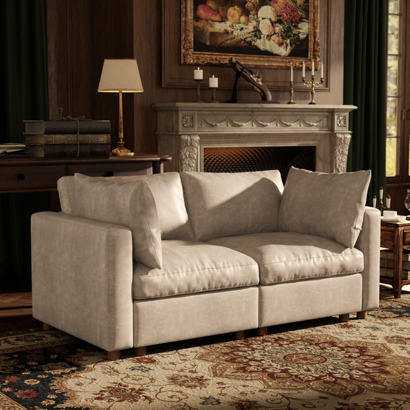 41" Leather Upholstered Sectional Sofa with Hidden Storage, BEIGE, 2Seaters
