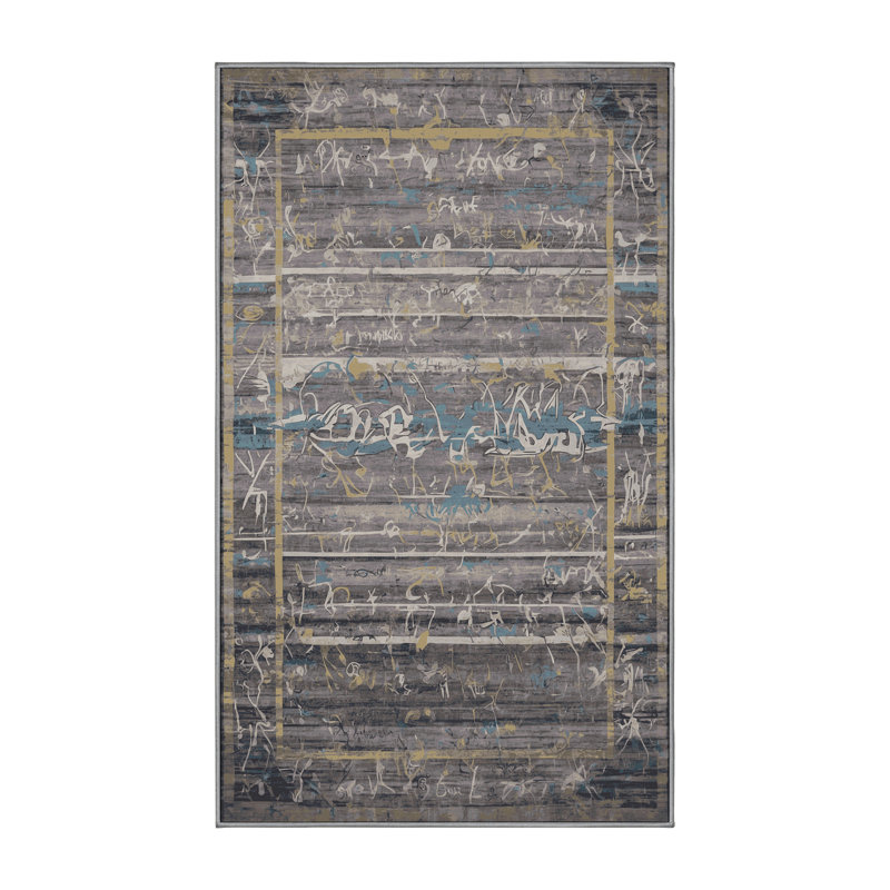 Tapis gris lavable à la machine, Rectangle de 5 pi x 8 pi