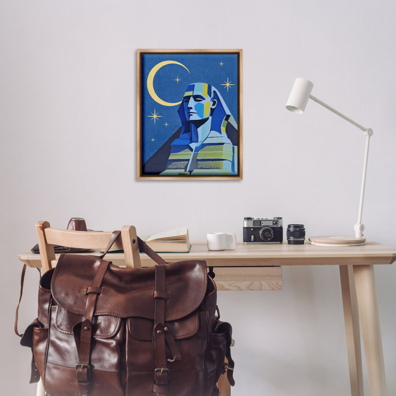 «Sphinx with Moon» par Daphne Polselli, H 31 po x l 25 po, Cadre flottant orme Montalcino