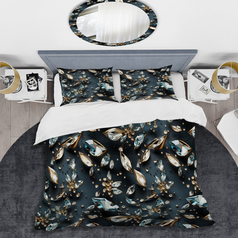 Black Crystal Glamour Brilliance I - Ensemble de housse de couette glam, Housse de couette pour grand lit et 2 taies décor
