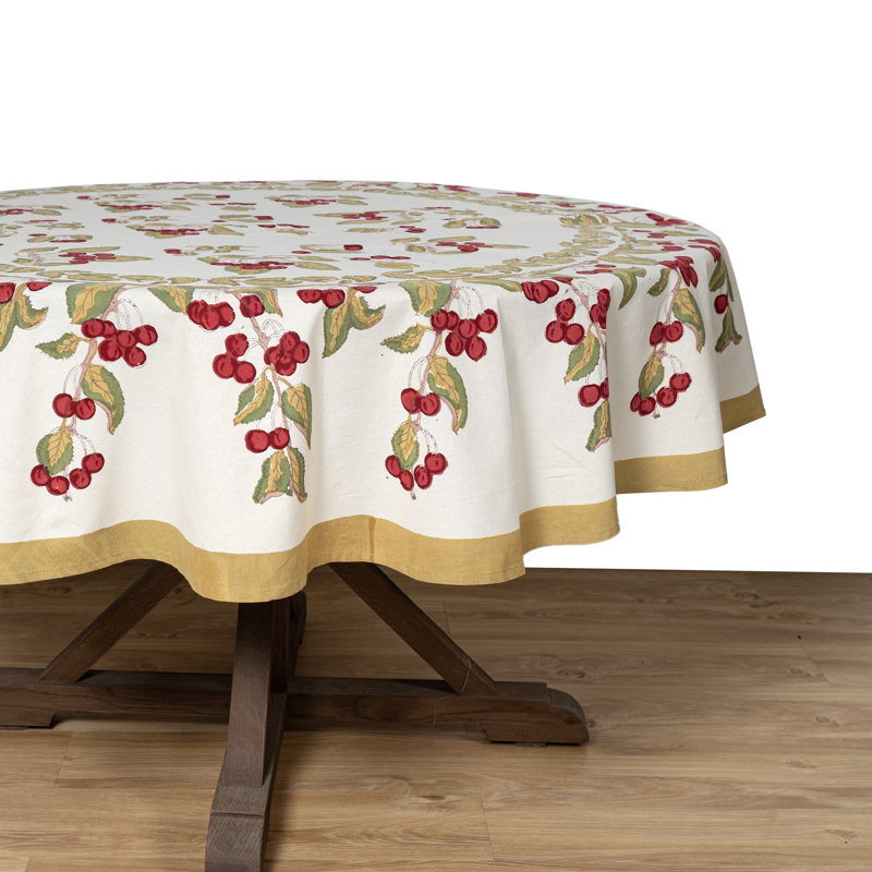 Cherry Tablecloth - Red/Green - 70" Round, 70" Round