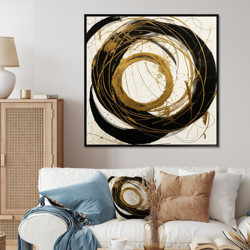 Art noir et or noir du Chaos III - Peinture abstraite, art mural, H 16 po x l 16 po x P 1 po, Cadre photo noir