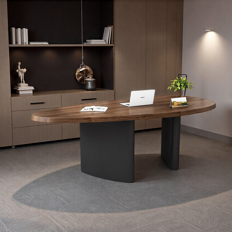 Modern Ergonomic Curved Solid Wood Computer Desk, 29.5" H x 63" W x 31.5" D