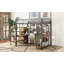 Lit mezzanine double en métal avec escalier de rangement et petite armoire, bureau intégré et tablettes de rangement, noir