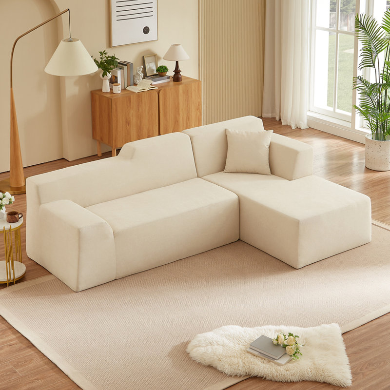 Canapé moderne en L en velours côtelé minimaliste, Beige