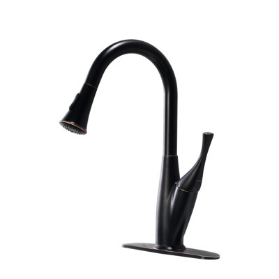 Oil - Rubbed Bronze Pull Out Faucet, Streamlined For Kitchen Use, Life Shine Surface, Repels Water Spots, Single Handle Right Or Left, 360 Degree Swivel Spout, Dual Spray Modes, Mountable Faucet With