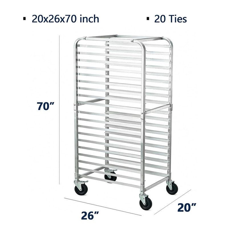 Support à casseroles en aluminium 10/20-niveaux avec roues verrouillables, support de plaque de cuisson mobile commercial pour la boulangerie et la cuisine