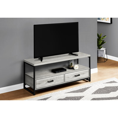 48-Inch Modern Tv Stand, Grey Finish With Black Metal, Drawer Storage For Living Room And Bedroom 48" Laminate & Metal Construction, 2