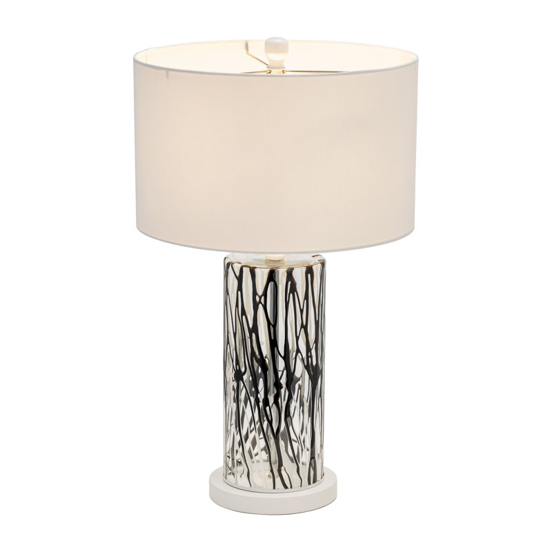 Lampe de table moderne neutre striée 24,5 po avec abat-jour blanc