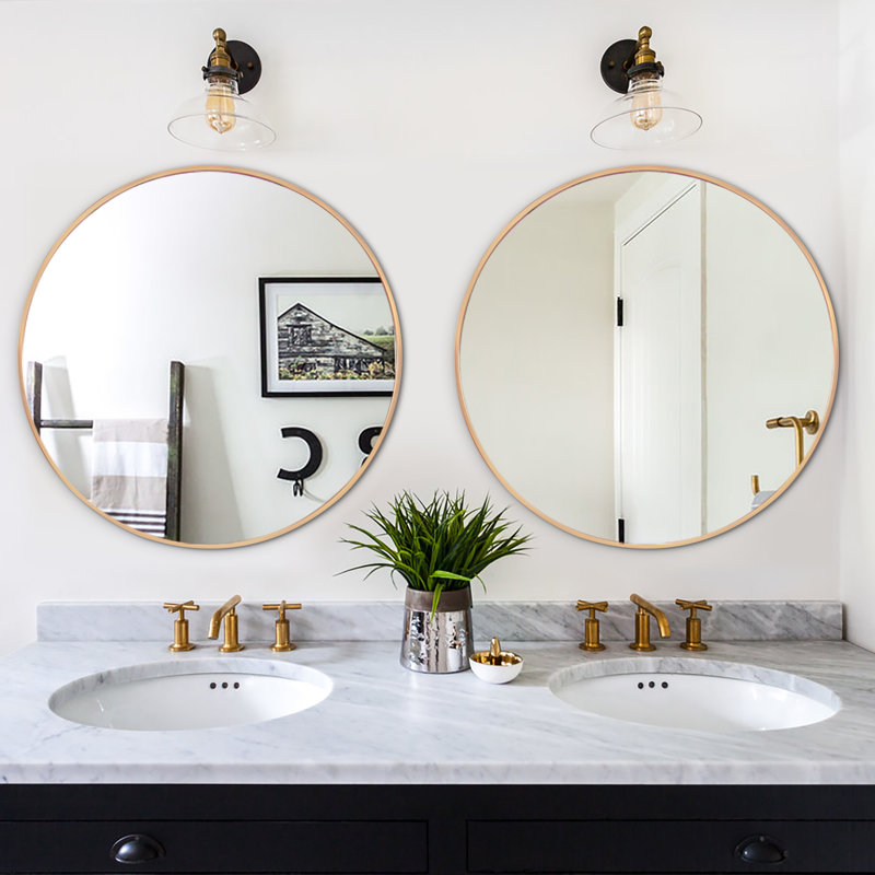 Modern Round Mirror,Secure & Stylish, Gold, 36" x 36" 