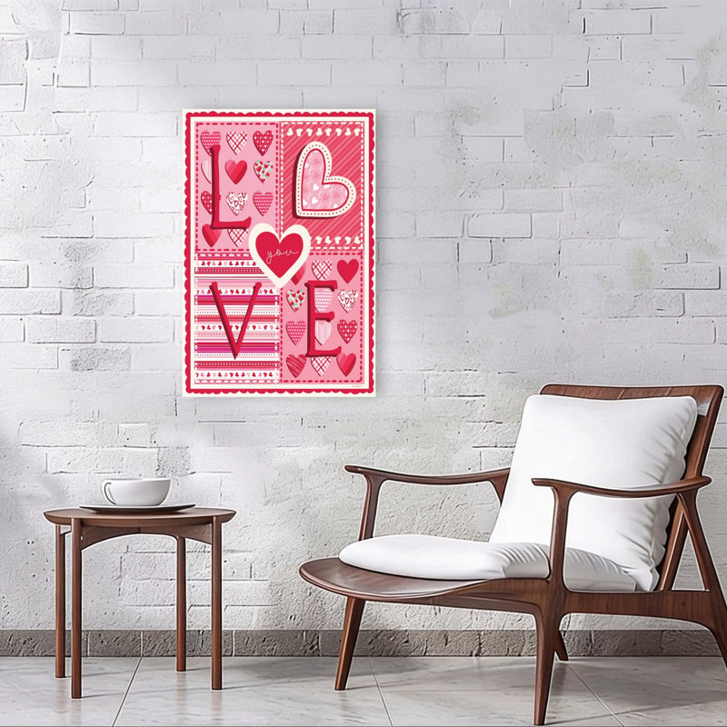 «Love You», art mural abstrait fantaisiste romantique, 36" H x 24" W