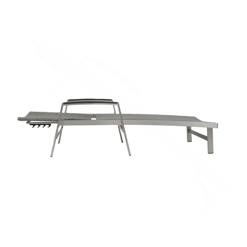 Outdoor Rust-Proof Aluminum Frame Chaise Lounge With Mesh Seating And Armrest For Patio Relaxation, 1