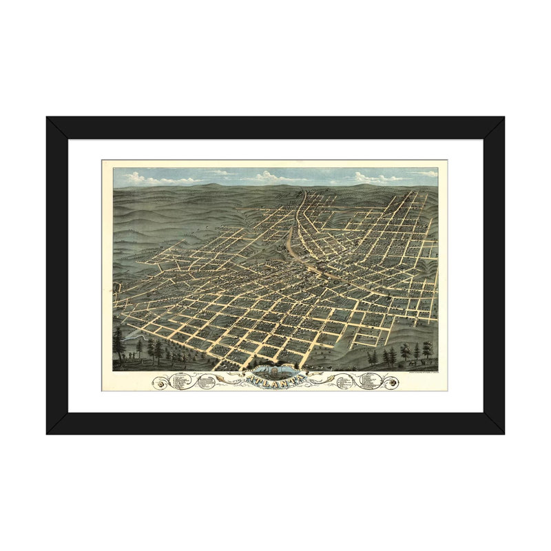 « atlanta map, 1871 », impression sur toile, H 16 po x l 24 po x P 1 po, Papier d'art encadré noir, Blanc
