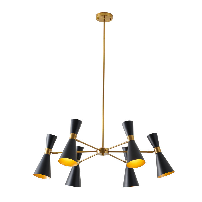 6-Light gold iron chandelier with sand black iron shades