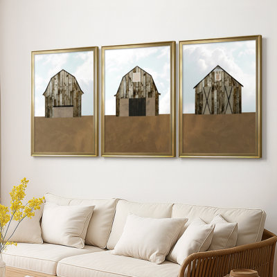 A Barn's Portrait I  -Custom Framed  Wrapped Gallery Canvas - 3 Pieces