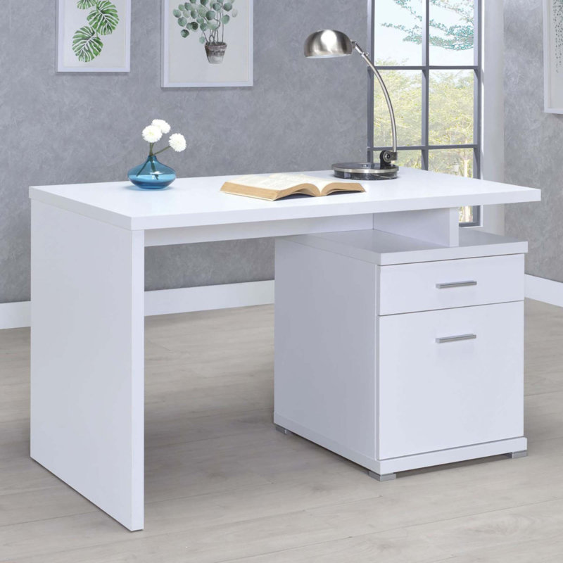 Bureau réversible blanc à 2 tiroirs, Blanc