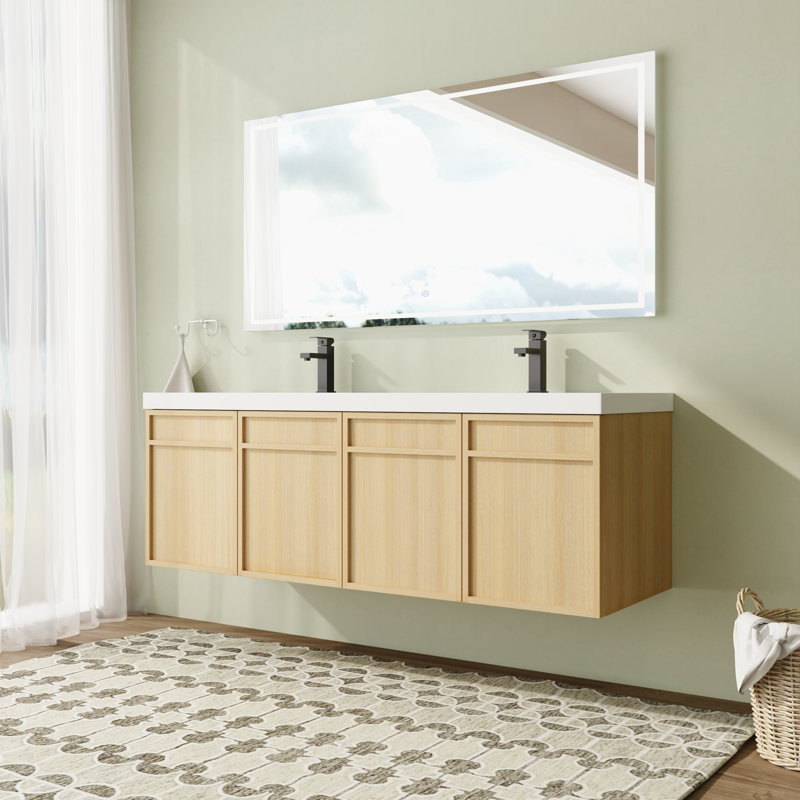 Meuble-lavabo double 60 po avec comptoir en résine