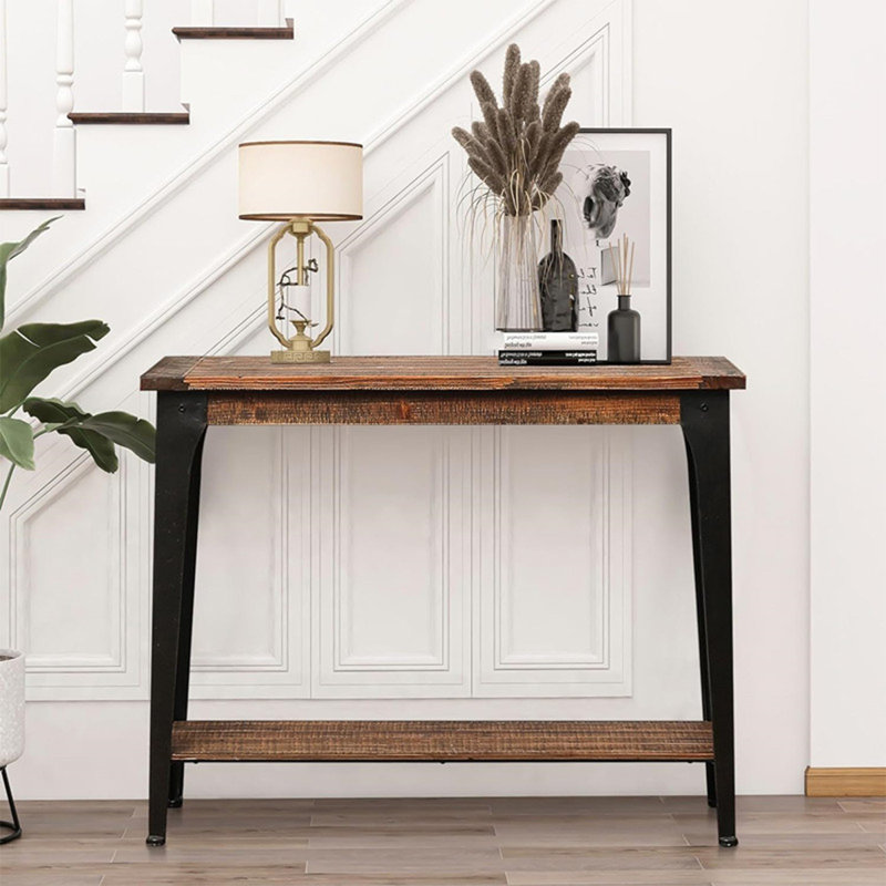 Console rectangulaire en bois massif noyer, 31.5"H×35.43"L×11.81"W